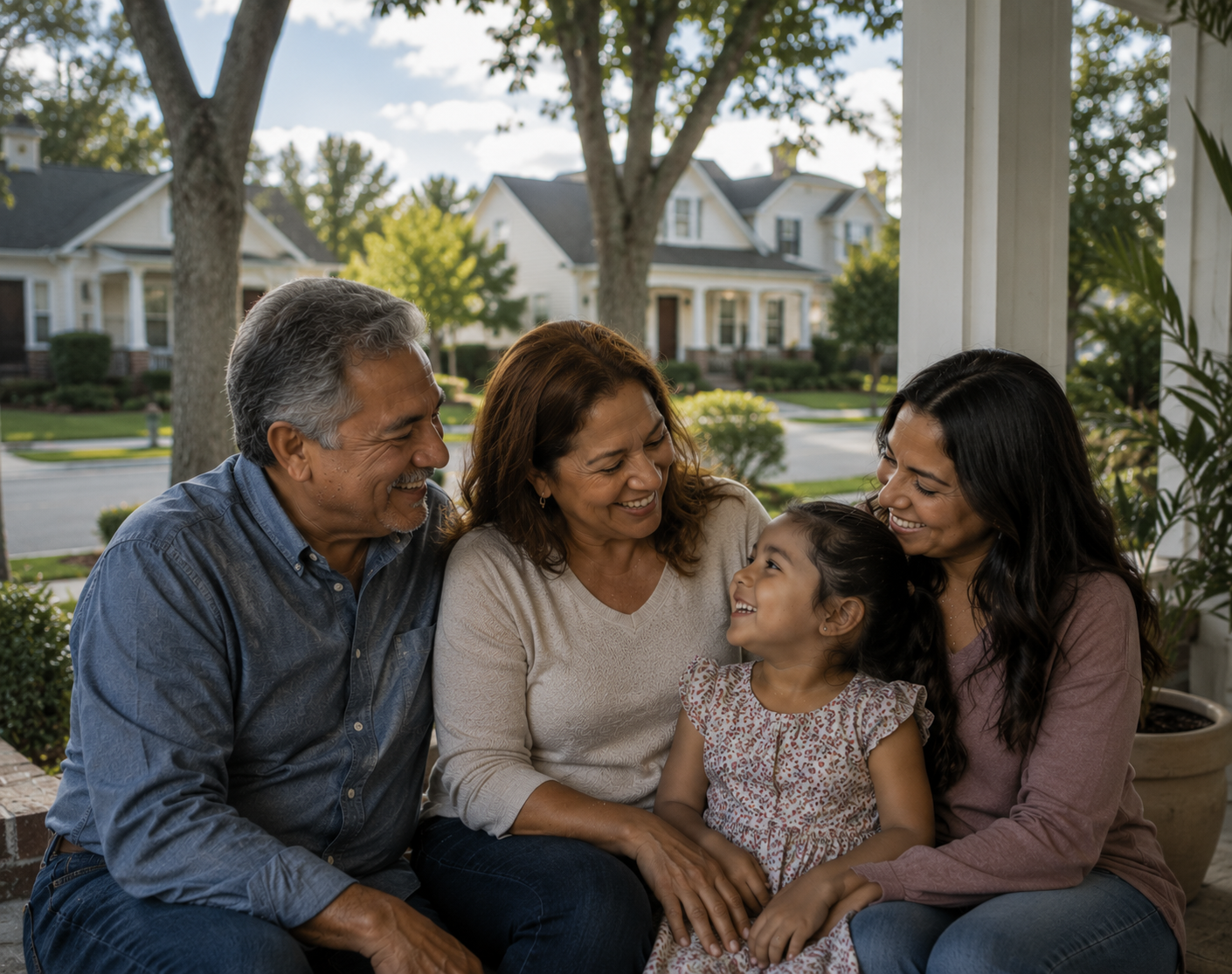 Multigenerational family spending time together outside their home
